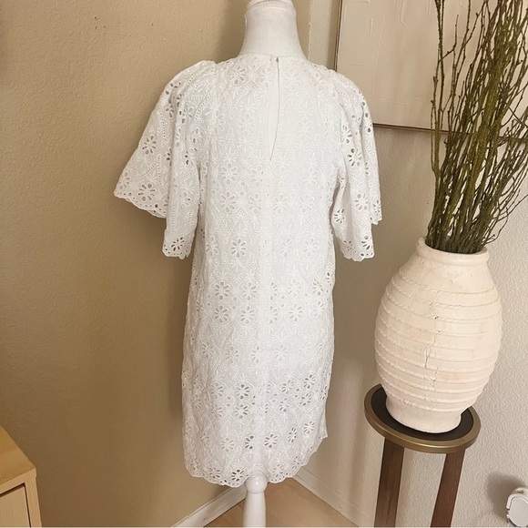 KATE SPADE Eyelet Lace Shift Dress Spice Things Up Mini White Flutter Size Small - Picture 7 of 12